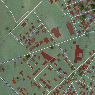 Second close-up of the map of Banner Hill, Tennessee print showing more streets and buildings
