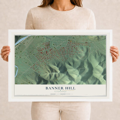 Map of Banner Hill, Tennessee, 12 x 18 inch print in a white wood frame