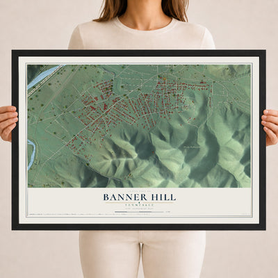 Map of Banner Hill, Tennessee, 18 x 24 inch print in a black wood frame
