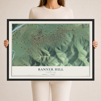 Map of Banner Hill, Tennessee, 24 x 36 inch print in a black wood frame