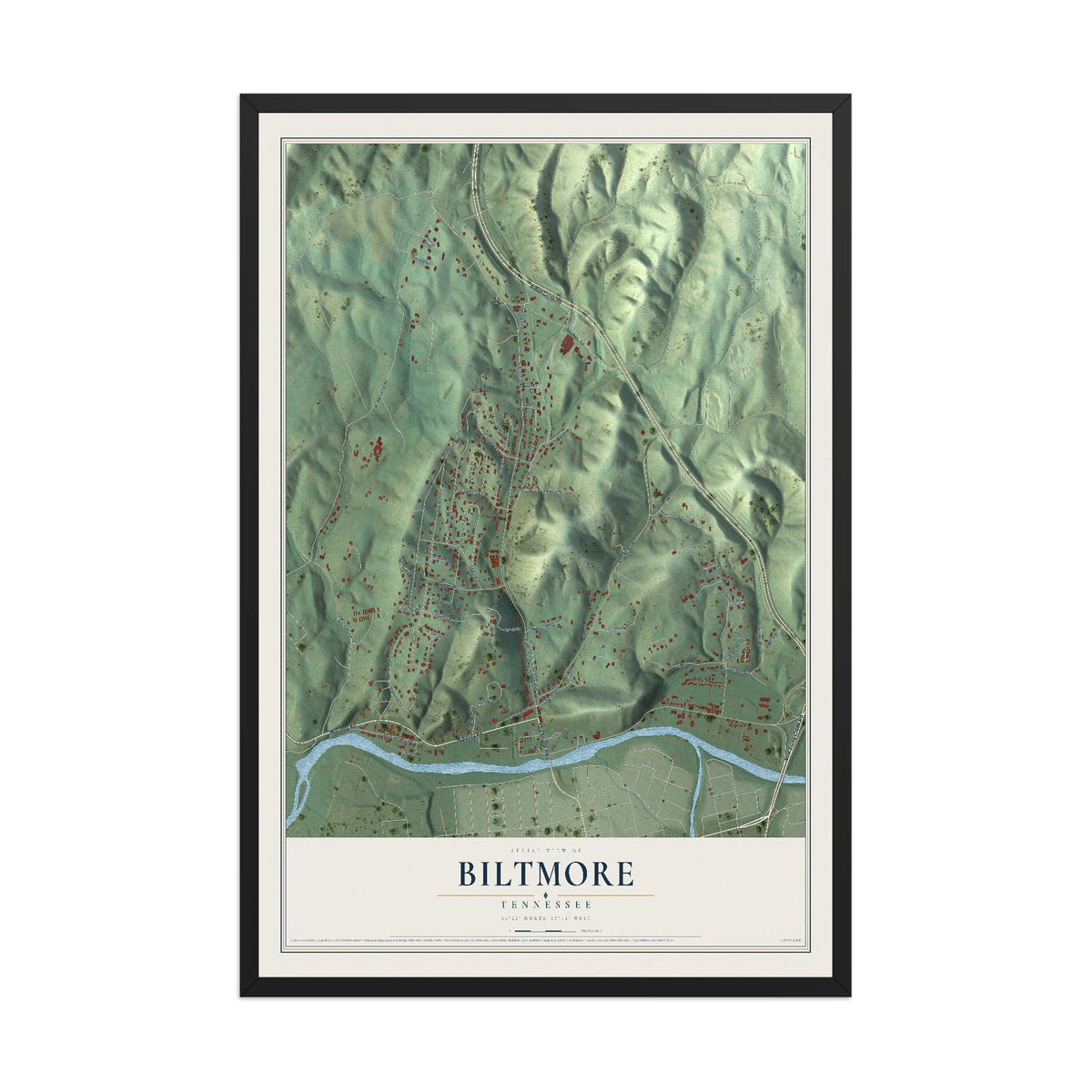 Map of Biltmore, Tennessee, 12 x 18 inch print in a black wood frame