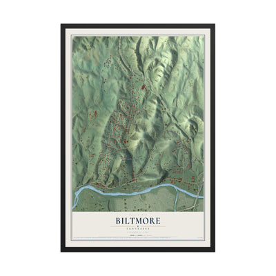 Map of Biltmore, Tennessee, 12 x 18 inch print in a black wood frame