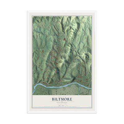 Map of Biltmore, Tennessee, 12 x 18 inch print in a white wood frame
