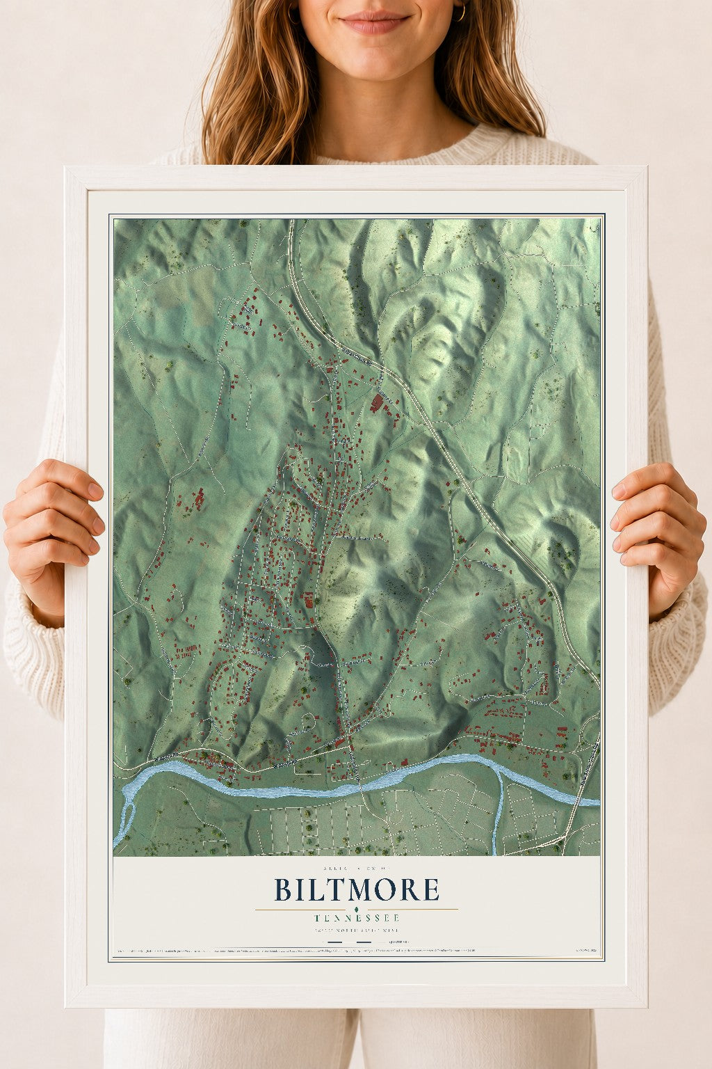 Map of Biltmore, Tennessee, 18 x 24 inch print in a white wood frame