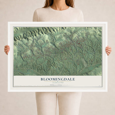 Map of Bloomingdale, Tennessee, 24 x 36 inch print in a white wood frame