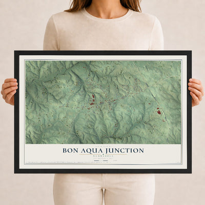 Map of Bon Aqua Junction, Tennessee, 12 x 18 inch print in a black wood frame