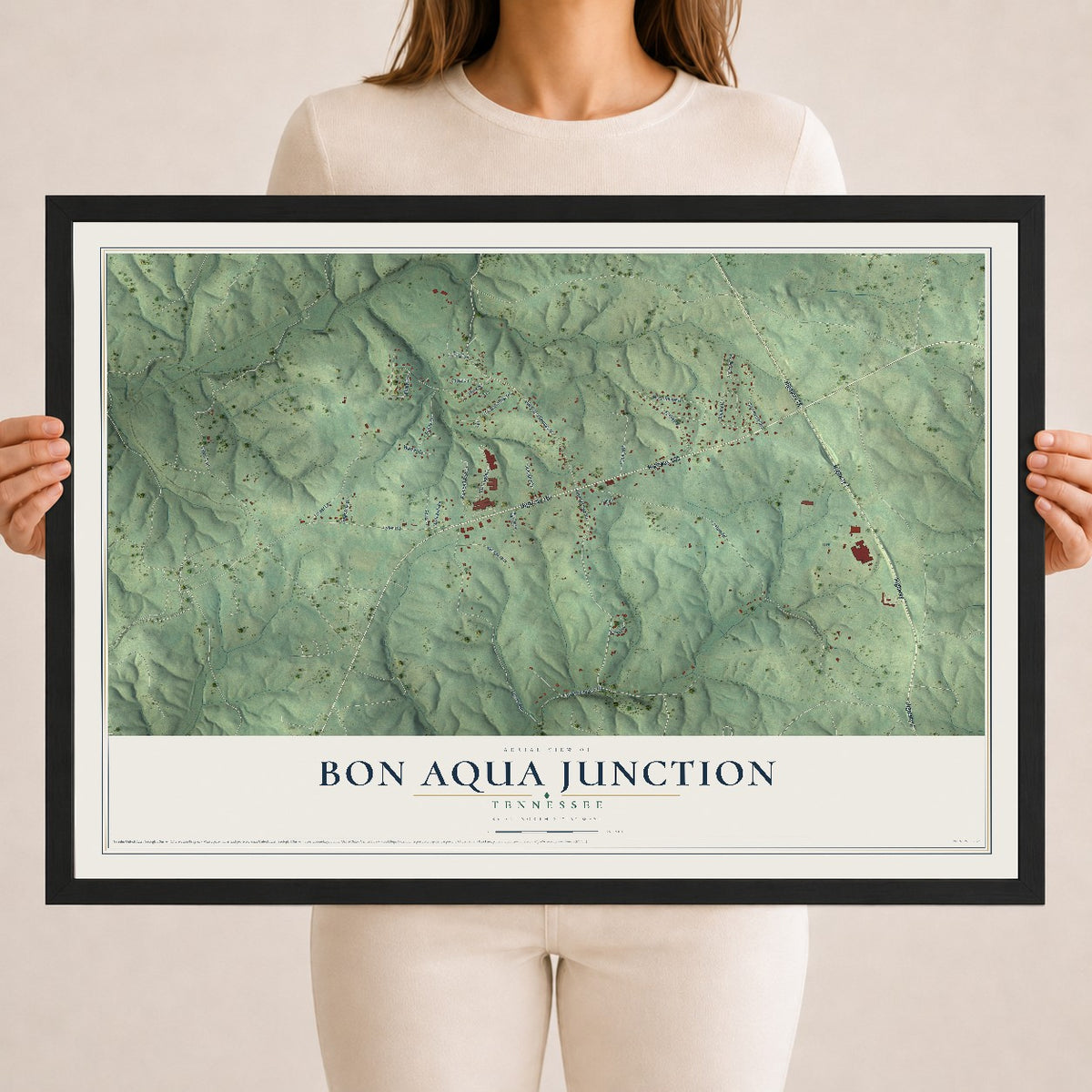 Map of Bon Aqua Junction, Tennessee, 18 x 24 inch print in a black wood frame