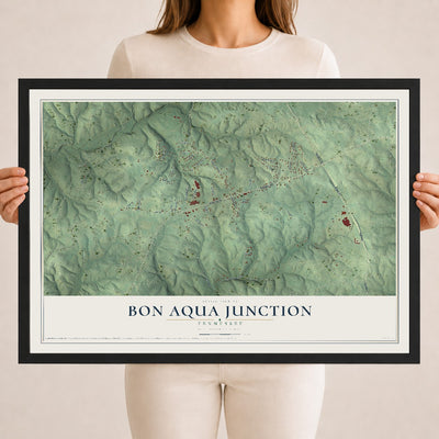 Map of Bon Aqua Junction, Tennessee, 18 x 24 inch print in a black wood frame