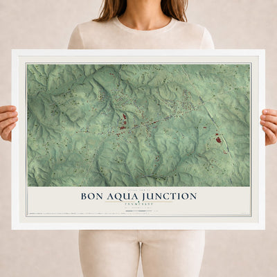 Map of Bon Aqua Junction, Tennessee, 18 x 24 inch print in a white wood frame