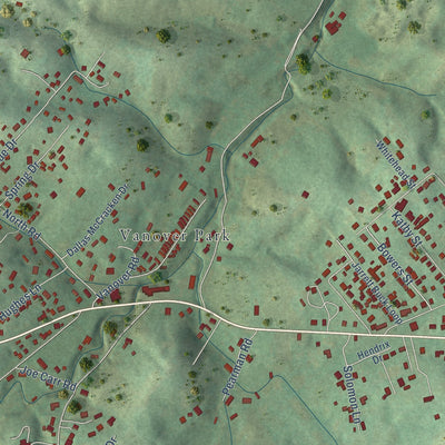 Second close-up of the map of Central, Tennessee print showing more streets and buildings