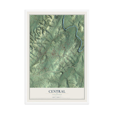 Map of Central, Tennessee, 12 x 18 inch print in a white wood frame