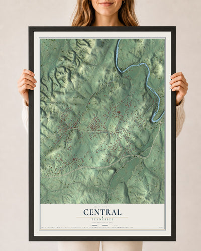Map of Central, Tennessee, 24 x 36 inch print in a black wood frame
