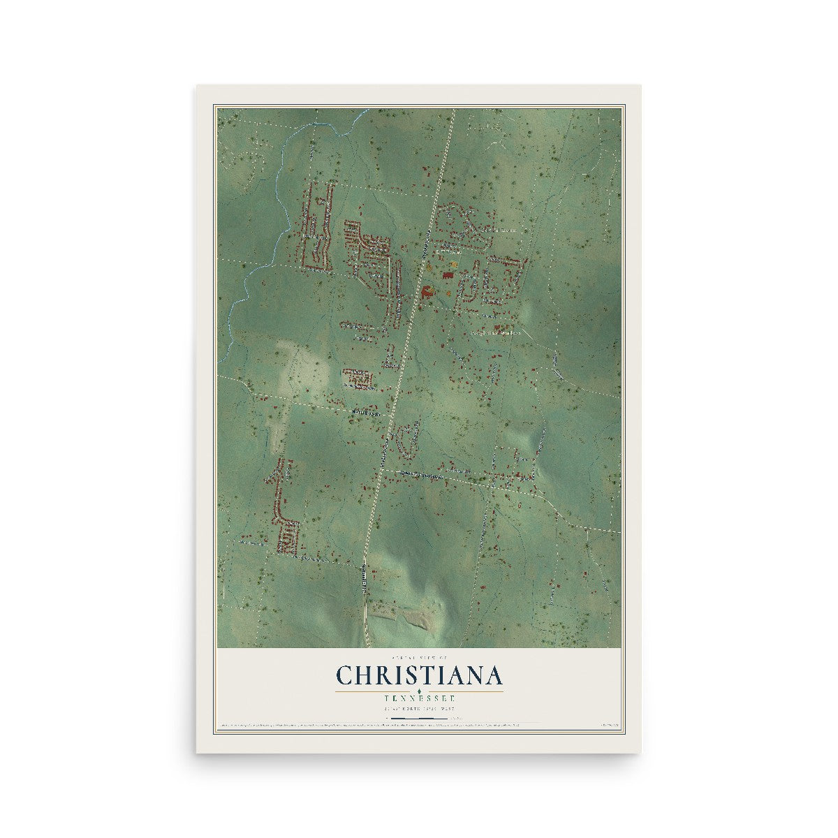 Map of Christiana, Tennessee, 12 x 18 inch unframed archival matte print