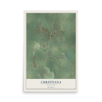Map of Christiana, Tennessee, 12 x 18 inch unframed archival matte print