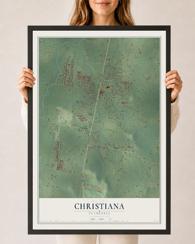 Map of Christiana, Tennessee, 24 x 36 inch print in a black wood frame