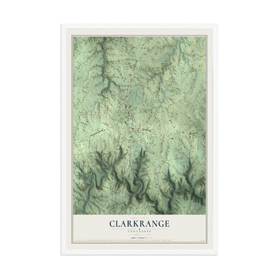Map of Clarkrange, Tennessee, 12 x 18 inch print in a white wood frame