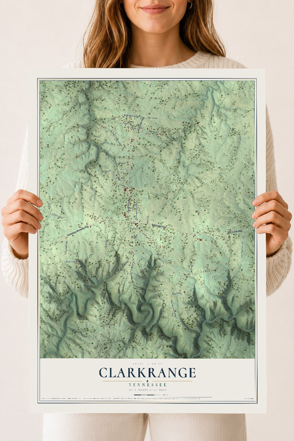 Map of Clarkrange, Tennessee, 18 x 24 inch unframed archival matte print