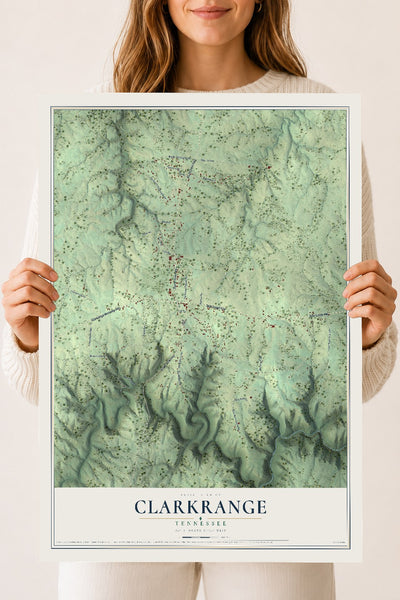 Map of Clarkrange, Tennessee, 18 x 24 inch unframed archival matte print