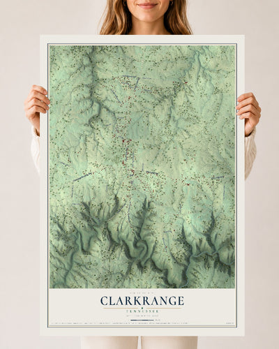 Map of Clarkrange, Tennessee, 24 x 36 inch unframed archival matte print