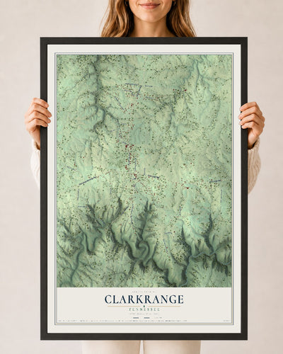 Map of Clarkrange, Tennessee, 24 x 36 inch print in a black wood frame