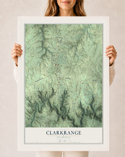 Map of Clarkrange, Tennessee, 24 x 36 inch print in a white wood frame