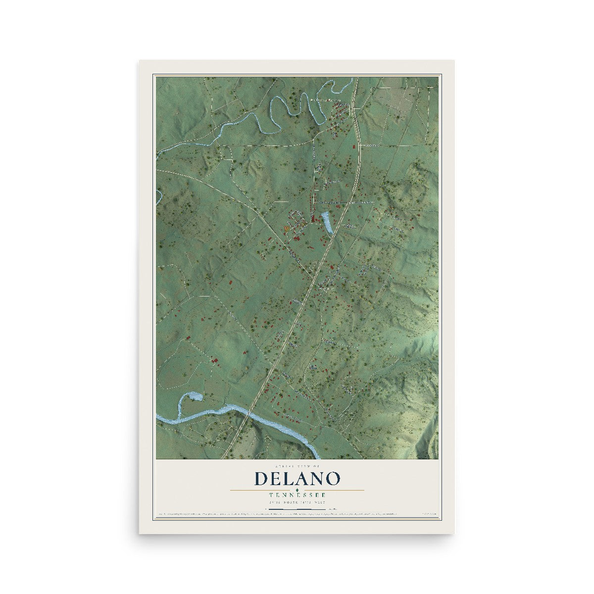 Map of Delano, Tennessee, 12 x 18 inch unframed archival matte print