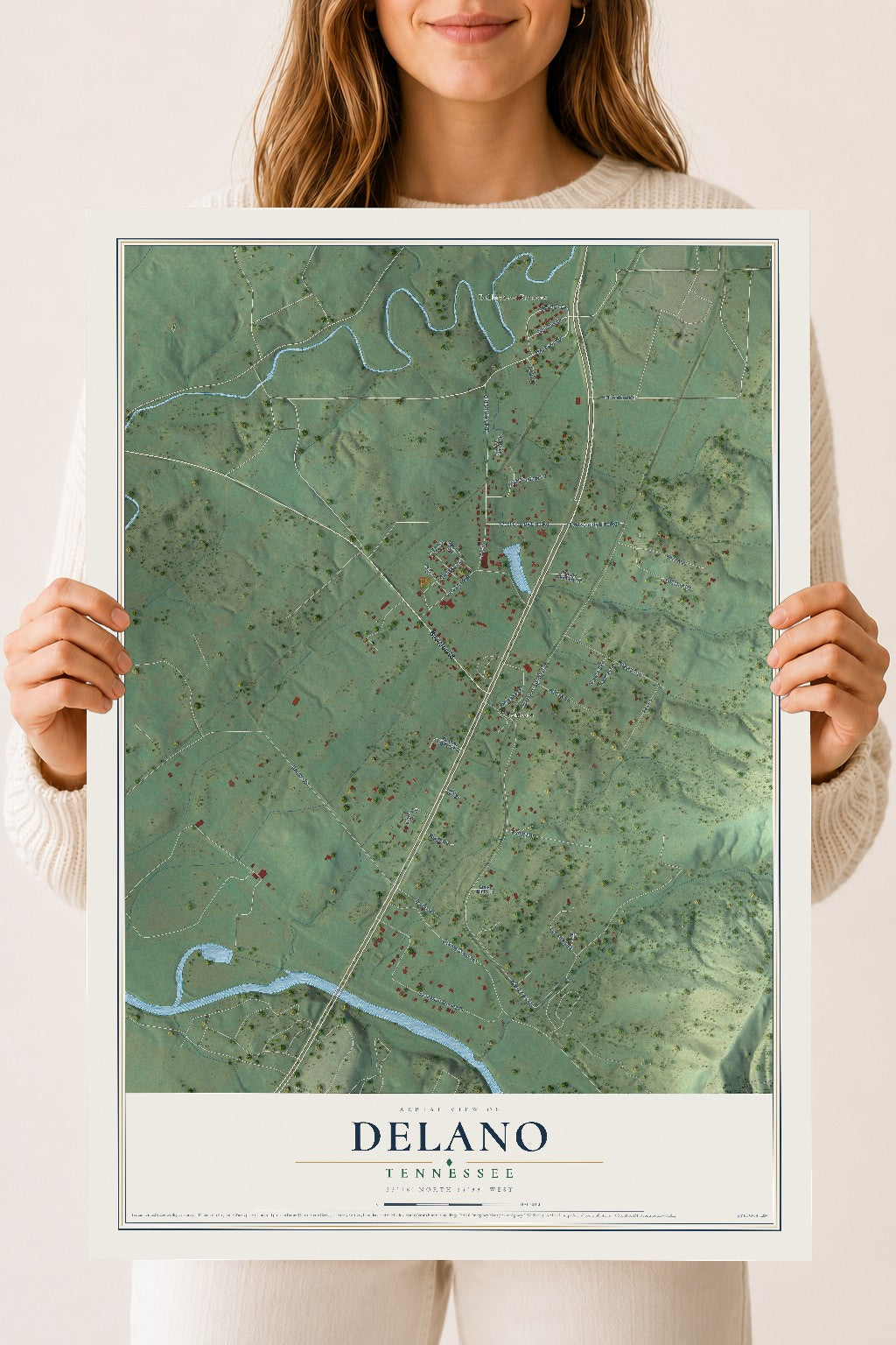 Map of Delano, Tennessee, 18 x 24 inch unframed archival matte print