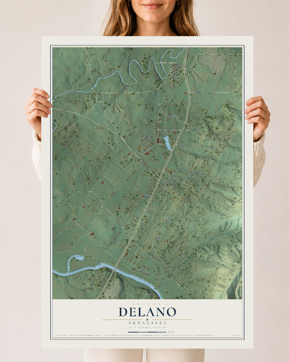 Map of Delano, Tennessee, 24 x 36 inch unframed archival matte print