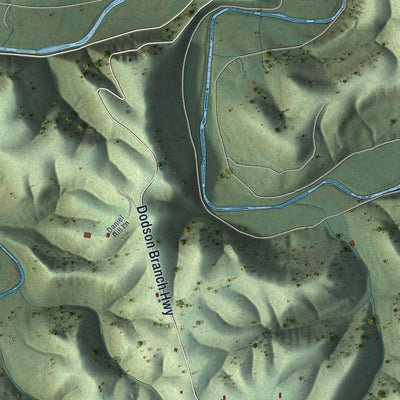 Second close-up of the map of Dodson Branch, Tennessee print showing more streets and buildings