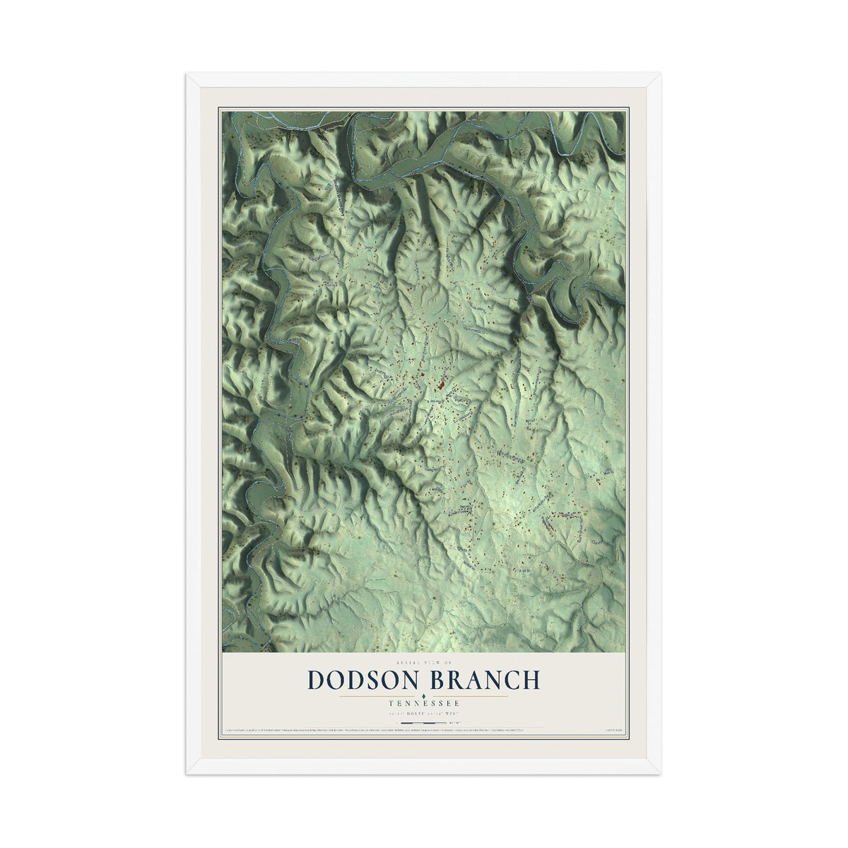 Map of Dodson Branch, Tennessee, 12 x 18 inch print in a white wood frame