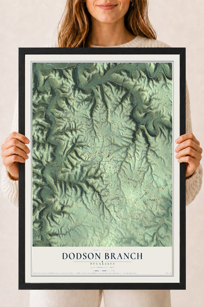 Map of Dodson Branch, Tennessee, 18 x 24 inch print in a black wood frame