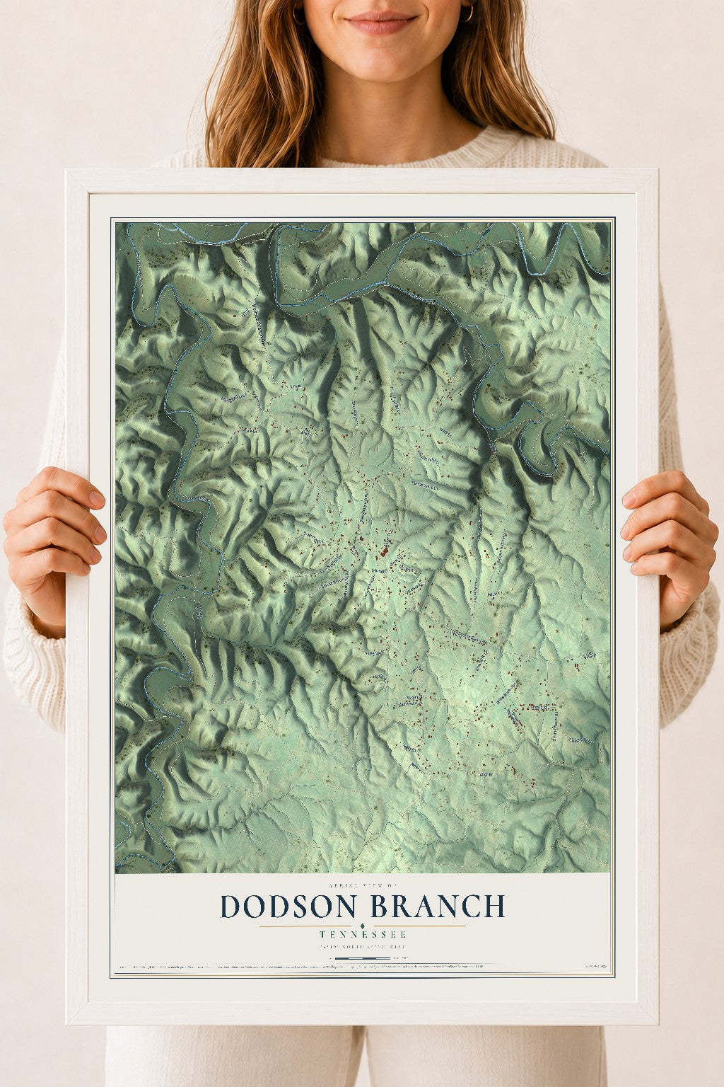 Map of Dodson Branch, Tennessee, 18 x 24 inch print in a white wood frame
