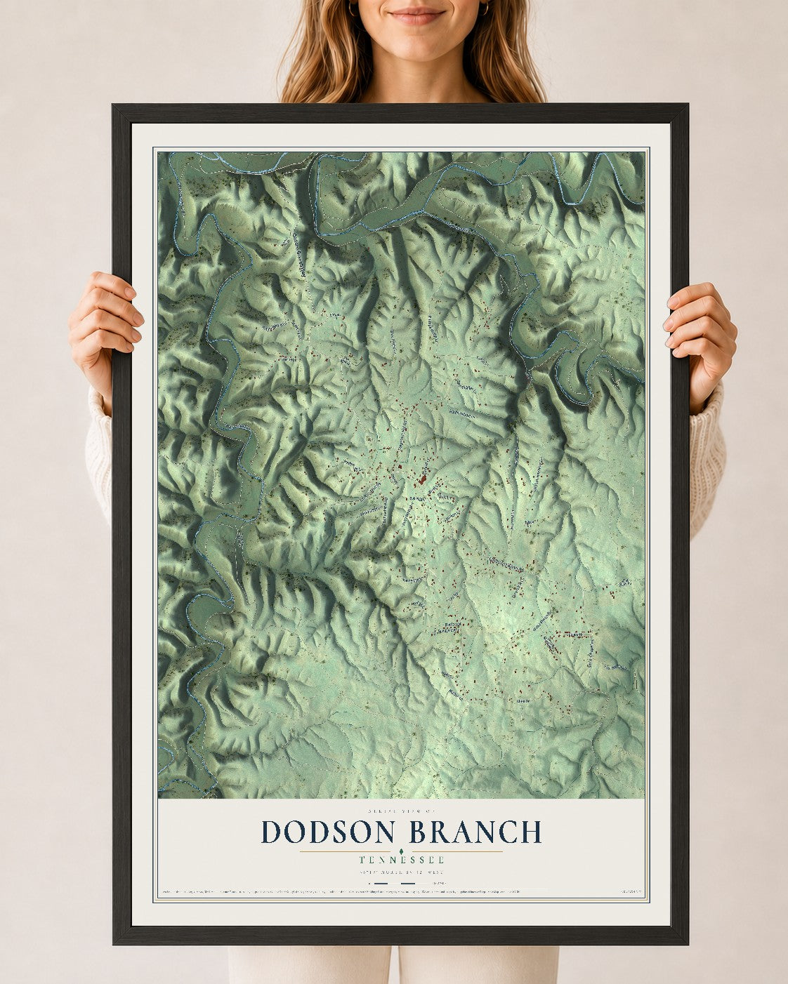 Map of Dodson Branch, Tennessee, 24 x 36 inch print in a black wood frame