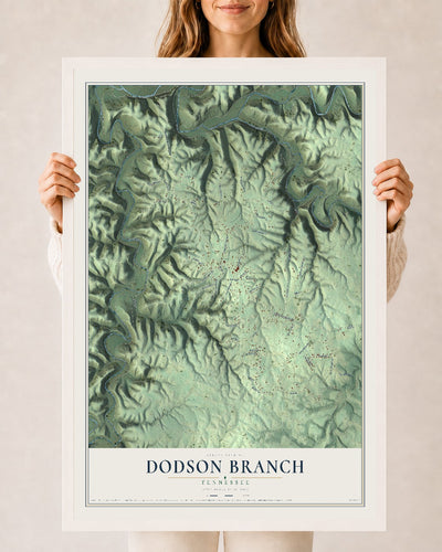 Map of Dodson Branch, Tennessee, 24 x 36 inch print in a white wood frame
