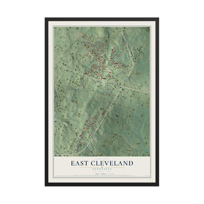 Map of East Cleveland, Tennessee, 12 x 18 inch print in a black wood frame