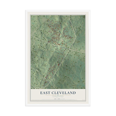 Map of East Cleveland, Tennessee, 12 x 18 inch print in a white wood frame