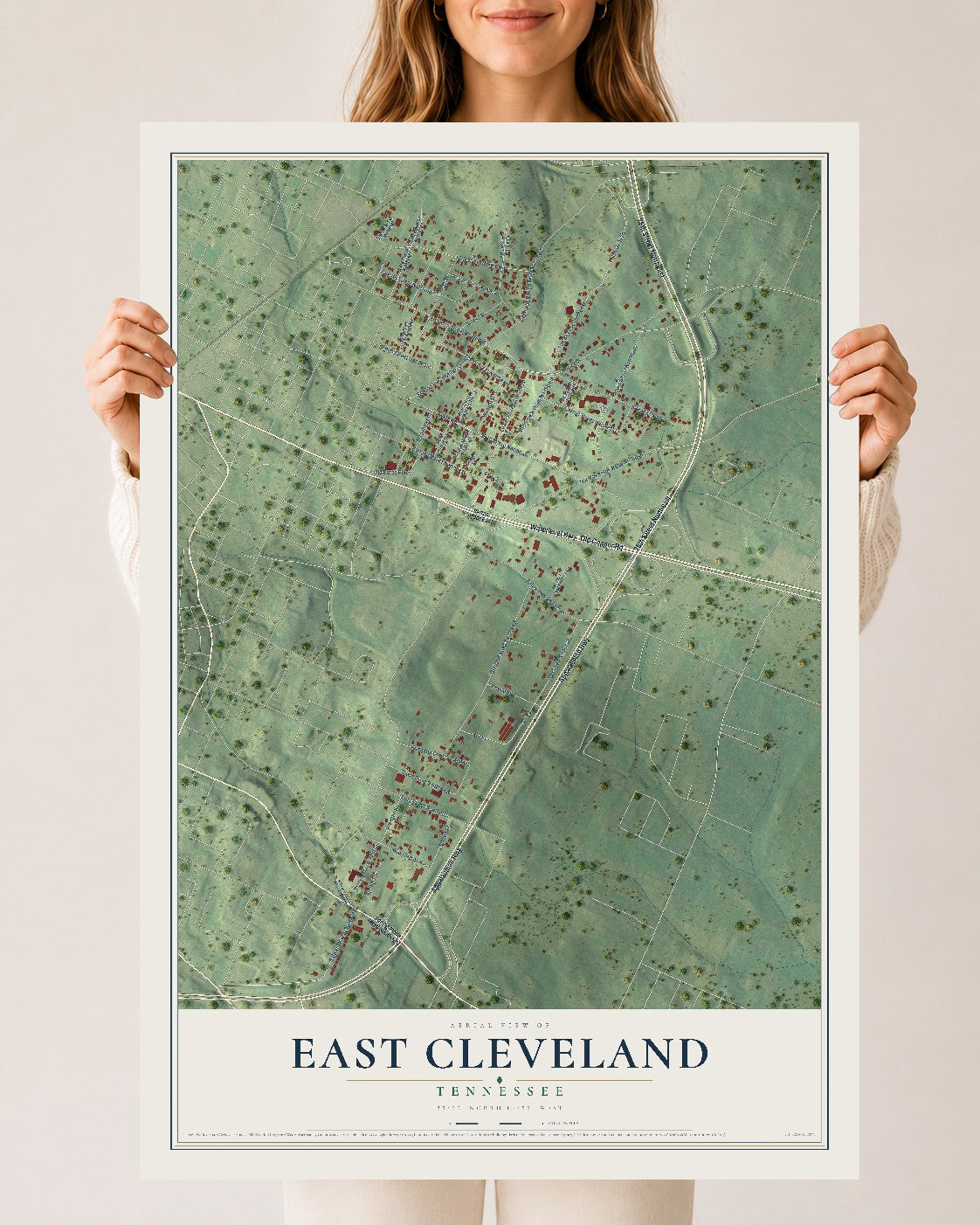 Map of East Cleveland, Tennessee, 24 x 36 inch unframed archival matte print