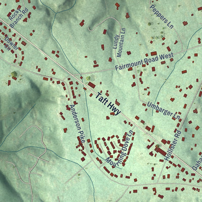 Close-up of the map of Fairmount, Tennessee print showing street and building detail
