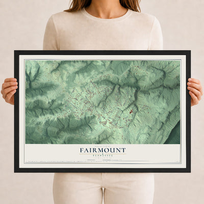 Map of Fairmount, Tennessee, 12 x 18 inch print in a black wood frame