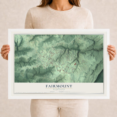 Map of Fairmount, Tennessee, 12 x 18 inch print in a white wood frame