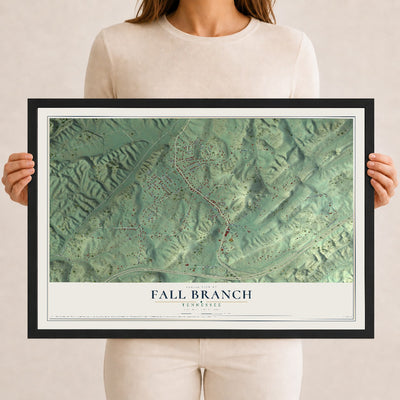 Map of Fall Branch, Tennessee, 12 x 18 inch print in a black wood frame