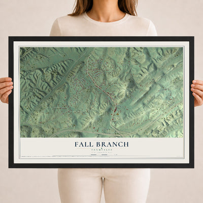 Map of Fall Branch, Tennessee, 18 x 24 inch print in a black wood frame