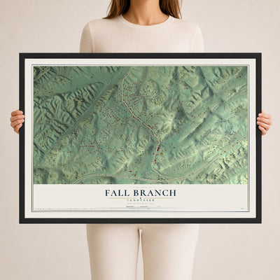 Map of Fall Branch, Tennessee, 24 x 36 inch print in a black wood frame
