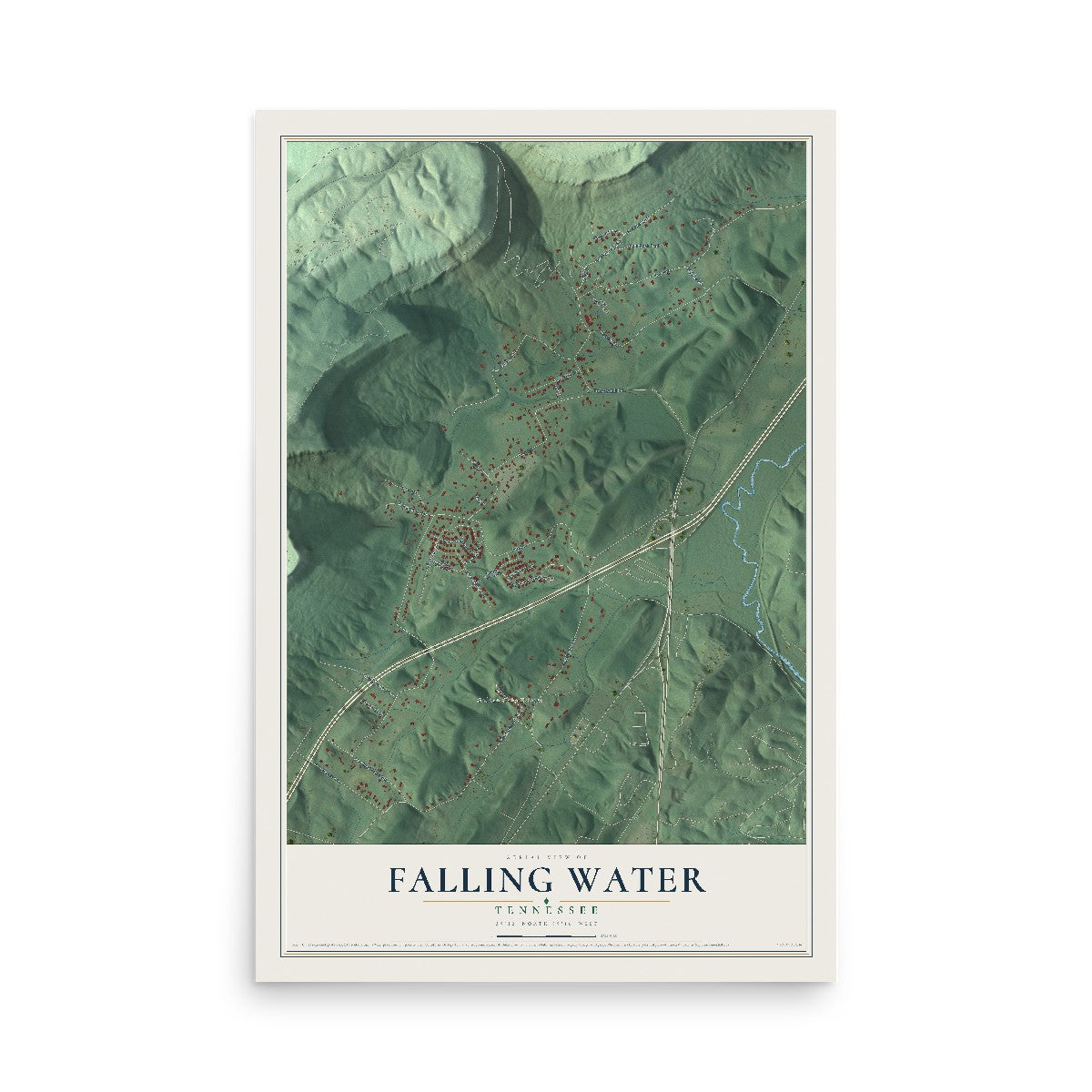 Map of Falling Water, Tennessee, 12 x 18 inch unframed archival matte print