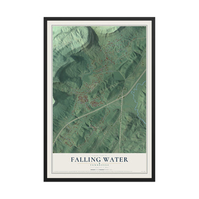 Map of Falling Water, Tennessee, 12 x 18 inch print in a black wood frame