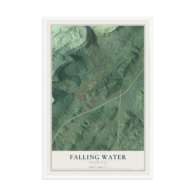Map of Falling Water, Tennessee, 12 x 18 inch print in a white wood frame
