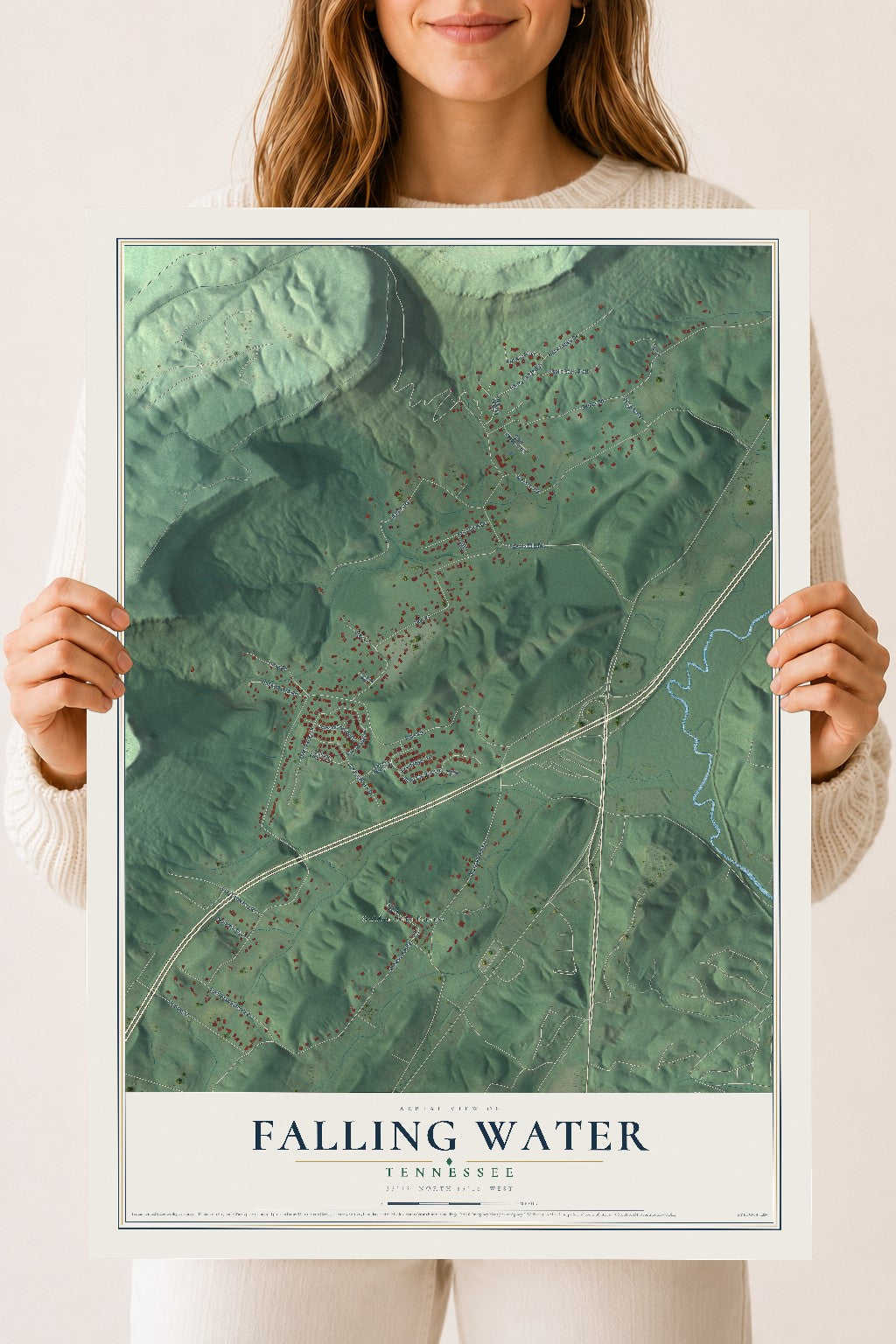 Map of Falling Water, Tennessee, 18 x 24 inch unframed archival matte print