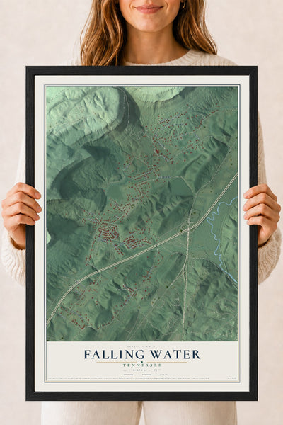 Map of Falling Water, Tennessee, 18 x 24 inch print in a black wood frame