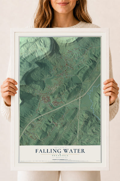 Map of Falling Water, Tennessee, 18 x 24 inch print in a white wood frame