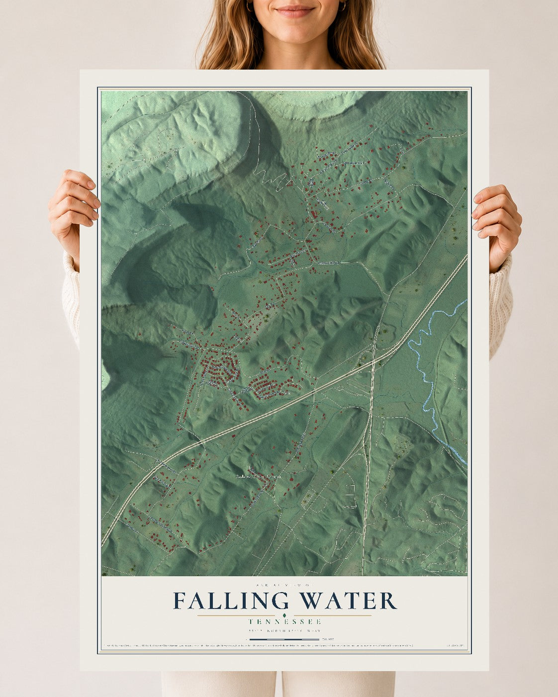 Map of Falling Water, Tennessee, 24 x 36 inch unframed archival matte print